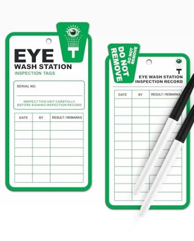 Eye Wash Station Inspection Tags - 50 Pack, Yearly Monthly Eyewash Inspection Station Tags, RP-Plastic, OSHA Approved, Waterproof
