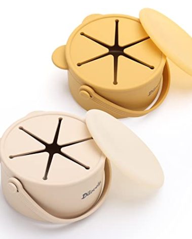 Dilovely Snack Cups for Toddlers, Silicone Toddler Snack Containers, Baby Treat Catcher with DustProof Lid 2 Pack Dishwasher Safe and BPA Free 9 Oz