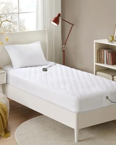 Beautyrest Cotton Heated Mattress Pad - Bed Warmer with 20 Heat Settings Controller, Auto Shut Off Timer, All Around Elastic Deep Pocket, UL Certified, Machine Washable, White Twin