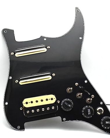 Humbucker Electric Guitar Pickguard Pickup with Singlecut Wiring Loaded Prewired Pickguard SSH Guitar Pickguard Swith Control Scratchplate Assembly for Fender Strat Guitar (Right Hand-Black)