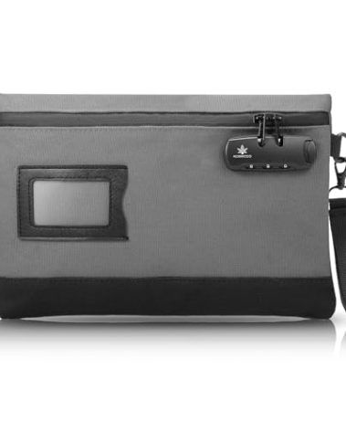 KOSMCCO Money Bag with Lock, 11.8 x 7.9 Inches Durable Canvas Cash Pouch Bank Bag for Cash, Passports, Notary Supplies, Medicine, Valuable Storage, Grey