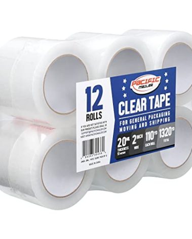 Pacific Mailer Clear Packing Tape, Packaging Tape for Shipping Packaging Moving Sealing 2 Inch Wide, 2.0mil Thickness, 110 Yard Per Roll, Total 1320 Yards [Pack of 12 Rolls]