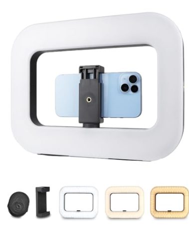 Smartphone Video Rig with Light, Handheld Ring Selfie Light Kit, LED Mobile Video Stabilizer with Built-in 8000mAh Battery for Camera, Smartphone, YouTube, TikTok Video Recording, Makeup