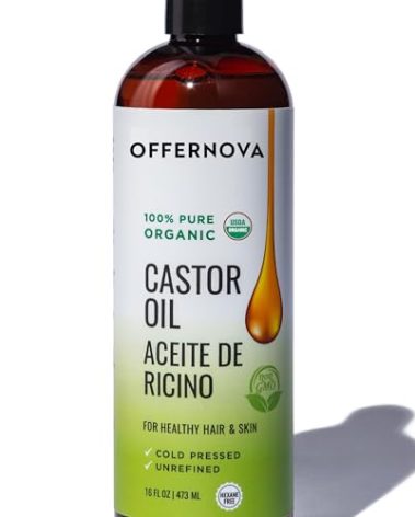 Offernova Castor Oil 16 OZ- Aceite de Ricino - Cold Pressed 100% Pure, Certified Organic, Hexane Free for Eyelashes, Eyebrows, Frizzy, Hair Growth Women and Men, Beard Growth