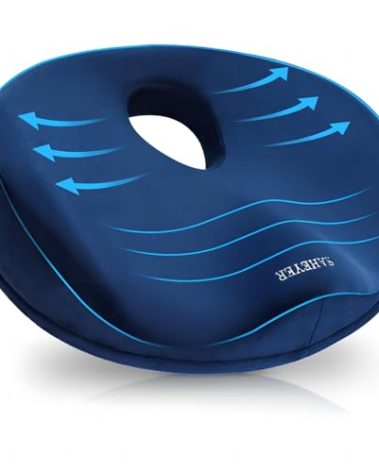 SAHEYER Donut Pillow for Tailbone Pain Relief and Hemorrhoids, Memory Foam Donut Cushion for Sciatica Nerve, Seat Cushion Butt Pillow for Men Women at Home Office Chair Car Long Sitting Comfort, Blue