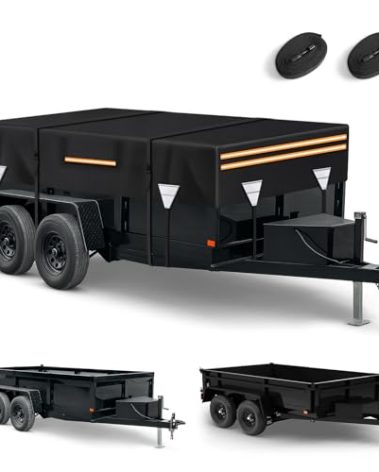 SKYJDM 6 x 12 Waterproof 600D Dump & Utility Trailer Cover, Heavy Duty Windproof Dump Trailer Covers All-Weather Protection with Windproof Ropes Fits 6 x 12 FT