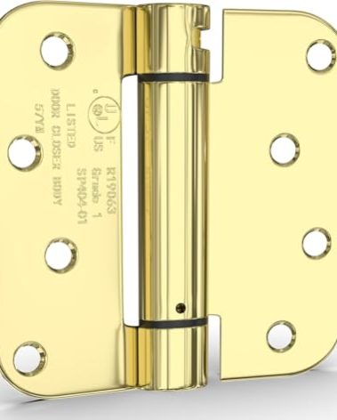 goldenwarm 3 Pack 4 Inch Polished Brass Self Closing Door Hinges with 5/8'' Radius Corners - Adjustable Tension Soft Close Hinges for Interior/Exterior Doors, Durable & Quiet Closure