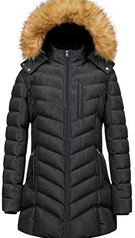 CREATMO US Women's Thicken Warm Winter Coat Hood Parka Overcoat Long Cozy Jacket Black M