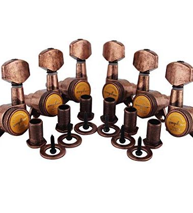 Guyker Guitar Locking Tuners (3L + 3R) - 1:18 Lock String Tuning Key Pegs Machine Head Replacement for ST TL SG LP Style Electric, Folk or Acoustic Guitars - Antique Bronze