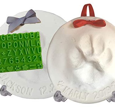 Ultimate Pawprint Keepsake Kit (Makes 2) - Paw Print Christmas Ornament w/ Bonus Personalization Tool & Display Stands! For Dogs, Cats & Pets. Non-toxic. Clay Air-Dries Soft, Light & Uncrackable.