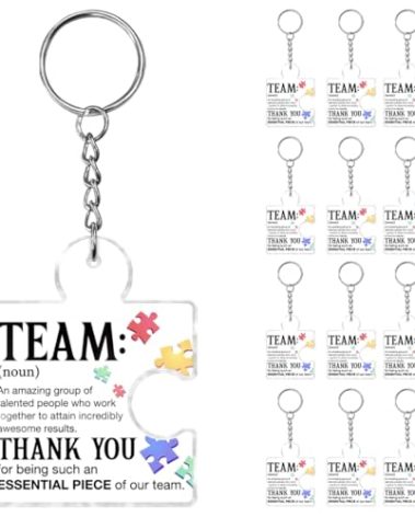 Team Appreciation Gifts Bulk for Coworkers Employee, Set of 12 Teamwork Gifts Thank You Keychain for Staff Colleagues Teacher Volunteer, Best Team Christmas Gift Acrylic Puzzle Piece Keychains