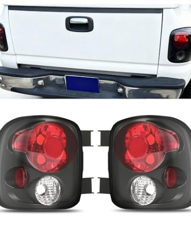 Kojem Tail Light Compatible with 1999-2004 Chevy Silverado & GMC Sierra Stepside Plastic Rear Brake Lamps Taillight W/O Bulbs Pair Black Housing with Clear Lens