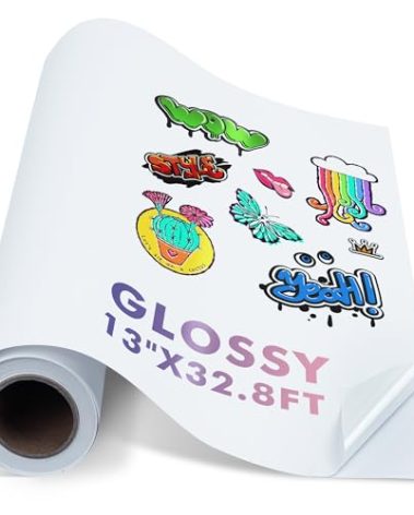 Koala Printable Vinyl Sticker Paper Roll for Inkjet Printers, 13 inch x 32.8 ft White Glossy Sticker Paper, Water-Resistant and Durable Sticker Printer Paper