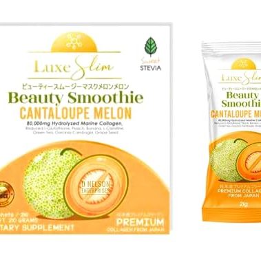 Luxe Slim Beauty Smoothie Cantaloupe Melon, 80,000mg Hydrolyzed Marine Collagen, 21gx10 Sachets, 7.4075 Ounce