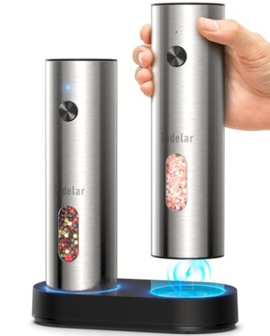 Salt and Pepper Grinder Set Electric,Rechargeable Salt and Pepper Shakers Stainless Steel with USB C Dual Charging Base,Upgraded Large Capacity,Adjustable Coarseness,LED Light,Ideal for Mom