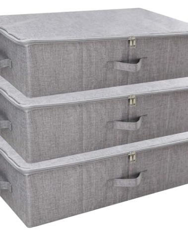 iwill CREATE PRO Folding Washable Dustproof Under bed Storage Bins with Lids, Underbed Storage Containers for Closet, Wardrobe Clothes, Blanket, Duvets, Sweaters Organizer, Dark Gray, Pack of 3