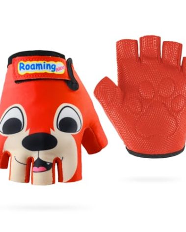 Boyiexin Kids Half Finger Climbing Gloves for Age 1-10 Boys Girls Gymnastics Monkey Bars, Good Grip Control Gloves for Scooter Balance Boards Biking Fishing (Orange, M (7-8 Years))