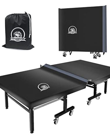 COVERVIN Ping Pong Table Cover,Table Tennis Cover Fits Both Folding Tables & Flat Tables All Weather Waterproof Dustproof UV Protection (Black and Grey)