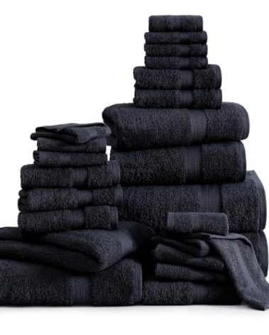 Lane Linen Bathroom Towels Sets - 24 PCs - 100% Durable Cotton Towels - Absorbent & Quick Drying - 4 Bath, 4 Fingertip, 6 Hand Towel, 8 Washcloth, 2 Bath Sheet - Housewarming Essentials - Black Towels