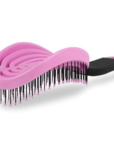 NuWay 4HAIR DoubleC U.S. Patented Double Curved Detangling Brush is Hair Dryer Safe (Rose Pink)