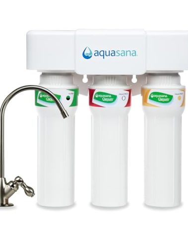 Aquasana Under Sink Water Filter System - Reduces PFAS, Lead, & Chlorine in Drinking Water - Under Counter Claryum Filtration for Kitchen - 3-Stage Max Flow - Brushed Nickel Faucet - AQ-5300+.55