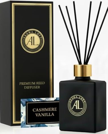 Reed Diffuser - Fragrance Diffuser- Reed Diffusers for Home- Cashmere Vanilla -5 oz. Oil Diffuser Sticks - Bathroom Diffuser Set- Oil Diffuser Reeds - Scent Sticks in Oil-Office Smell Good Stuff