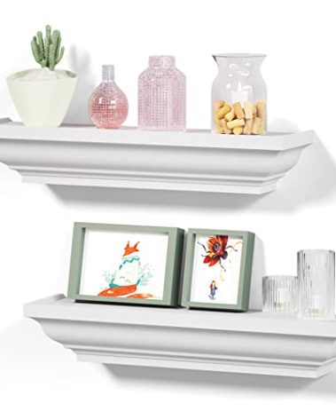 Alsonerbay Floating Shelves - White Rustic Wall Shelves, 2 Pack (17 Inch) for Bedroom, Living Room, Bathroom