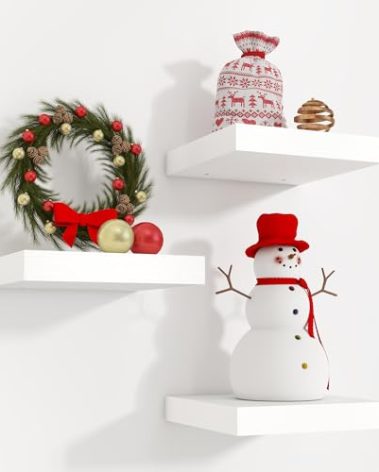 Square Floating Shelves for Wall 8"W x 8"D x 1.2"H, Small Engineered Wood Wall Shelves with Invisible Brackets for Living Room Bedroom Bathroom Office Kitchen Storage & Decor, White Finish, Set of 3