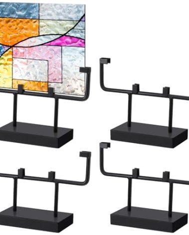 MorningRo 4 Pcs Square Metal Display Stands 6 Inch Plate Frame Holder Easel Stand for Art Panels, Picture, Photos, Plaques