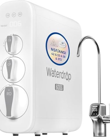 Waterdrop G3P600 Reverse Osmosis System, 8 Stage Tankless Reverse Osmosis Water Filter, NSF/ANSI 42 & 53 & 58 & 372 Certified, Under Sink RO System, 2:1 Pure to Drain, Smart LED Faucet