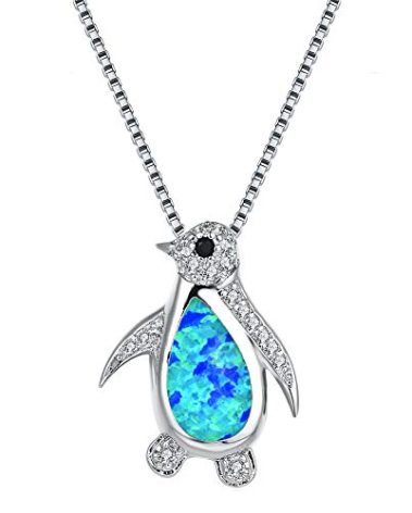 Izpack Cute Opal Penguin Pendant Necklace for Women Crystal Cubic Zirconia Antarctic Animal Box Chain Choker Necklaces Delicate Thanksgiving Christmas Jewelry Gifts (Blue)