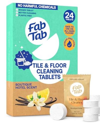 Fab Tab Hard Floor Cleaner Tablets - Pre-Measured Dissolvable Tablets for Hardwood, Tile and Vinyl Floors. Enzyme-Based Formula, Boutique Hotel Scent, Streak-Free Results