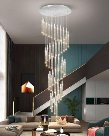 Chandeliers for Living Room Modern LED Lights High Ceiling 20ft Chandelier for Entryway Dining Room Ceiling Pendant Light Fixtures Sloping Ceiling Adjustable Dimmable Lighting Extra Large