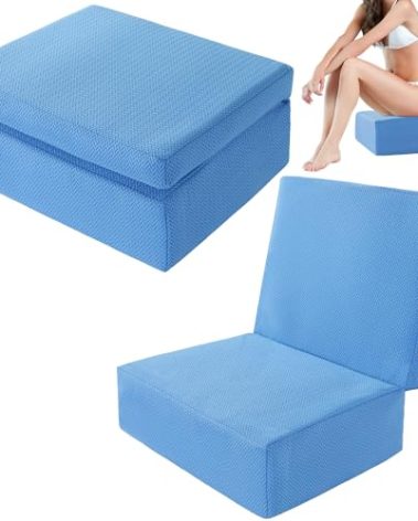 MABOZOO Foldable Hot Tub Booster Seat, Adjuatable 2 Heights Extra Thick Hot Tub Pillow Bath Seat with Back Support Cushions, Washable Hot Tub Seat Cushion for Indoor Outdoor (Blue)