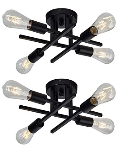 ZGLAOJT 4-Light Semi Flush Mount Ceiling Light Fixture 2 Pack Ceiling Light Matte Black with E26 Base Modern Light for Porch Bedroom Hallway Kitchen Farmhouse