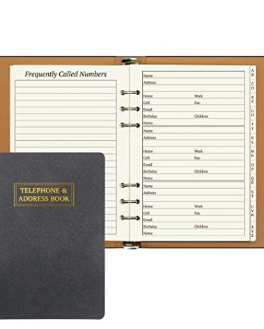suituts Refillable Address Book with Alphabetical Tabs, 600 Entry Spaces Large Print Contact Address/Phone Books, PU Leather Hardcover A5 6 Ring Address Book Binder for Senior Home Office