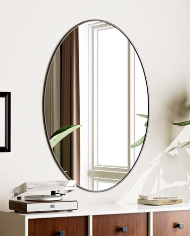 Koonmi Black Oval Bathroom Mirror, 26"x38" Bathroom Vanity Mirror, Oval Mirror for Bedroom Living Room Entryway, Hangs Horizontal or Vertical