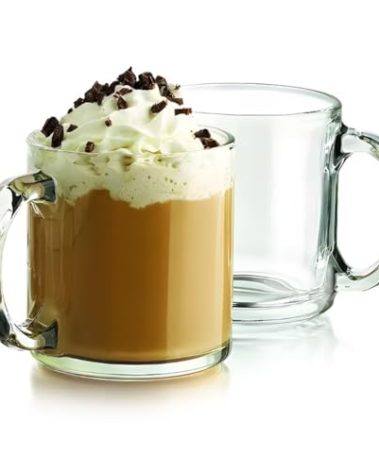 Bexter Pack of 2 Clear Glass Coffee Mugs – 13 oz Heavy-Duty Thick-Walled Cups for Hot Beverages – Durable, Elegant, Heat-Resistant Glassware for Coffee, Tea, Lattes, and More