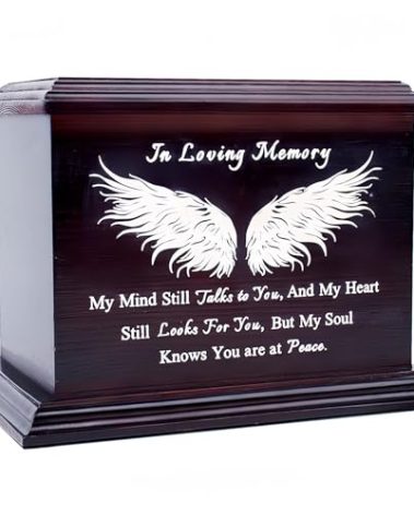JOYSPARKING Wooden Urns for Ashes - Decorative Urns for Men Women - Adult Ashes Funeral Urns, Wing Pattern - Polished Finish - 270 Cubic Inches Capacity