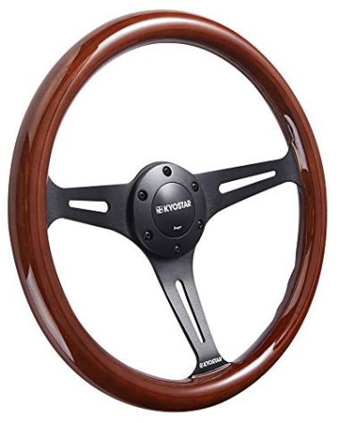 Universal 350mm 14" Grant Classic Nostalgia Style Wood Grain Steering Wheel Black Spoek with Horn Button