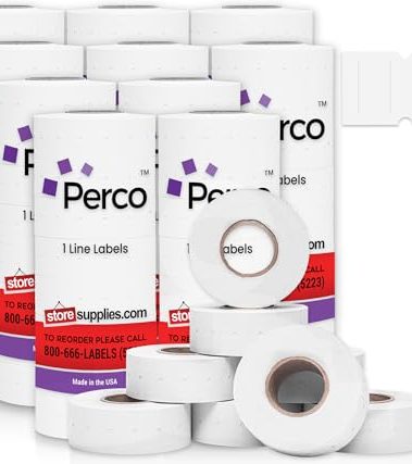 Perco 1 Line White Labels - 80 Rolls, 10 Sleeves, 80,000 Blank Price and Date Gun Labels for Perco 1 Line Price and Date Guns - Made in USA
