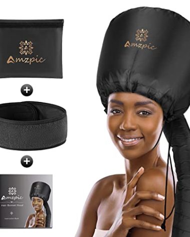 Bonnet Hood Hair Dryer Attachment - Soft, Adjustable Extra Large Bonnet Hair Dryer for Speeds Up Drying Time at Home, Easy to Use for Styling, Curling and Deep Conditioning (Black)