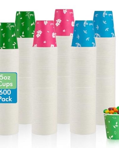 LITOPAK 600 Pack 5 oz Paper Cups, Colorful Disposable Mouthwash Cups, Small Disposable Cups, Mini Paper Cups for Parties, Picnics, Barbecues, Travel and Events