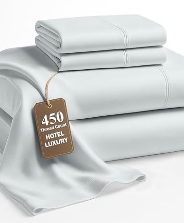 LANE LINEN 100% Cotton Bed Sheets – 450 Thread Count Cooling Sheets Queen, Durable Daily Use Bedding, Value Comfort for Night Rest, Hotel Sateen Finish, Snug Fit 15" Deep Pocket – Ballad Blue