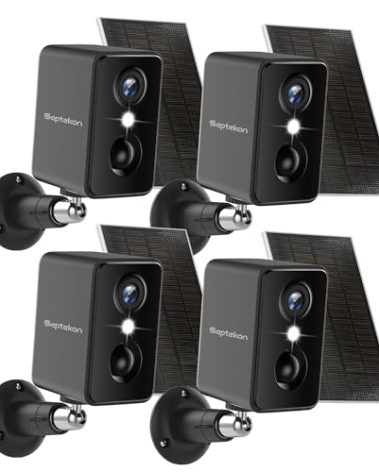 Septekon 2K Security Cameras Wireless Outdoor 4 Pack, Solar Battery Powered Camera with Two Spotlights, PIR Motion Detection Siren, Color Night Vision, 2-Way Audio, IP66 Waterpoof