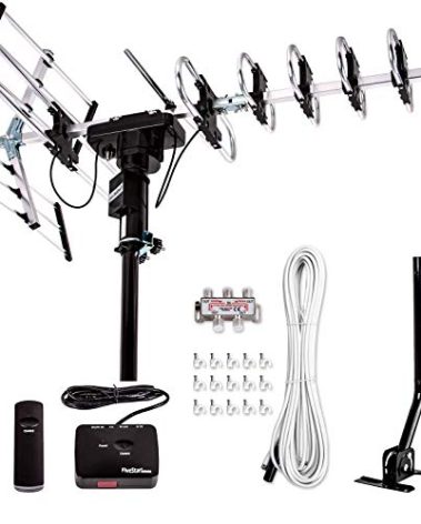 Five Star Outdoor Digital Amplified HDTV Antenna - up to 200 Mile Long Range,Directional 360 Degree Rotation,HD 4K 1080P FM, Supports 5 TVs Plus Installation Kit and Mounting Pole
