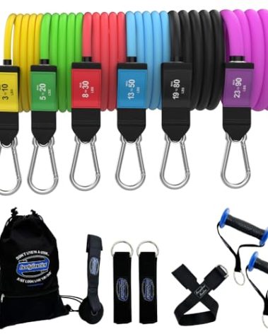 Bodylastics PRO Series Resistance Band Set - 6 Bands, Handles, Ankle Straps, Door Anchor, Carry Bag Heavy-Duty Stretch Exercise Bands-Patented Clips and Snap Reduction Tech (280 LBS Max Tension)