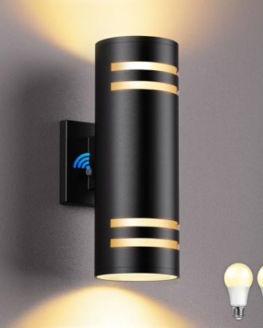 SHIMR Modern Outdoor Wall Lights Dusk to Dawn, Aluminum Outdoor Light Fixture with LED Bulbs, Black Cylinder Outdoor Sconce Up and Down Outside Lights for House Porch Garage, ETL Listed