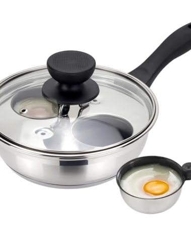 MARSKITOP Egg Poacher Pan Nonstick 2 Eggs, Poached Egg Cooker Stainless Steel Egg Poaching Pan, Poached Egg Pan PFOA Free, Poached Egg Maker