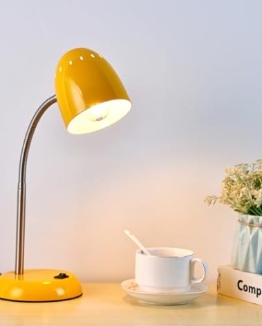 Eye-Caring Table Lamp of Simple Designs Home E26 Led Screw Basic Metal Desk Lamp with Flexible Gooseneck Hose Neck Study Lamp for Bedroom Office Living Room Convenient On/Off Switch(Yellow)